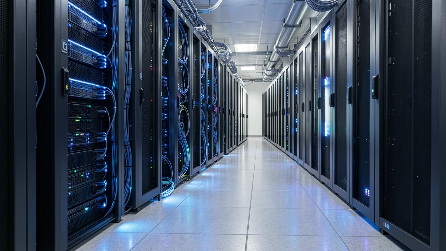 Data center server corridor supporting enterprise data backup and disaster recovery services.